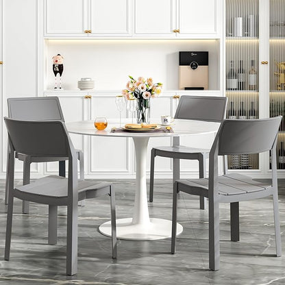 VECELO 4 Pack Plastic Dining Chairs, Stackable Patio Chairs for Indoor Outdoor Use in Kitchen, Poolside, No Assembly Required, Grey