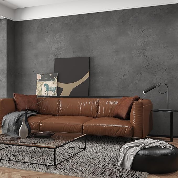 16"×354" Dark Grey Black Concrete Wallpaper Peel and Stick 3D Thick Faux Concrete Cement Contact Paper Vinyl Wrap Stained Matte Textured Waterproof Wall Sticker for Walls Bathroom Garage Living Room