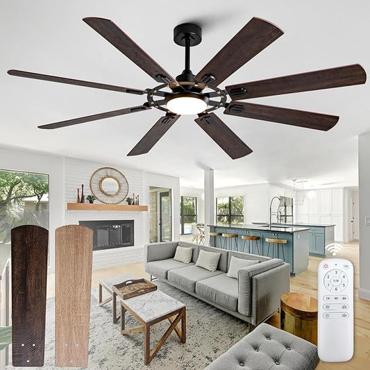 72 inch Ceiling Fans with Lights and Remote,8 Blades Black Ceiling Fan with Light, Large Air Volume, Reversible Quiet DC Motor, Modern Ceiling Fans for Indoor Outdoor Living Room Large Room