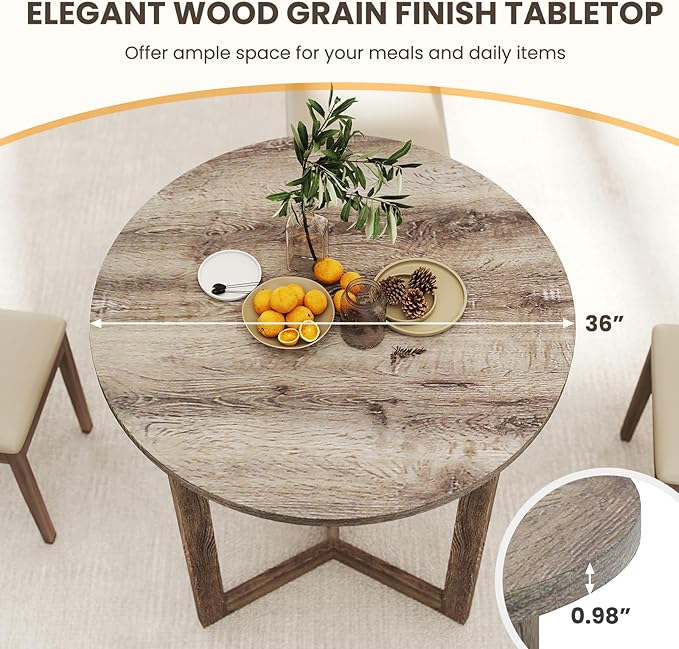 Giantex 36" Round Dining Table for 4, Kitchen Table with Wing-Shaped Base, Wood Grain Tabletop, 220Lbs Capacity, Coffee Tables for Dinette, Dinner, Dining Room, Living Room, Restaurant (Oak)