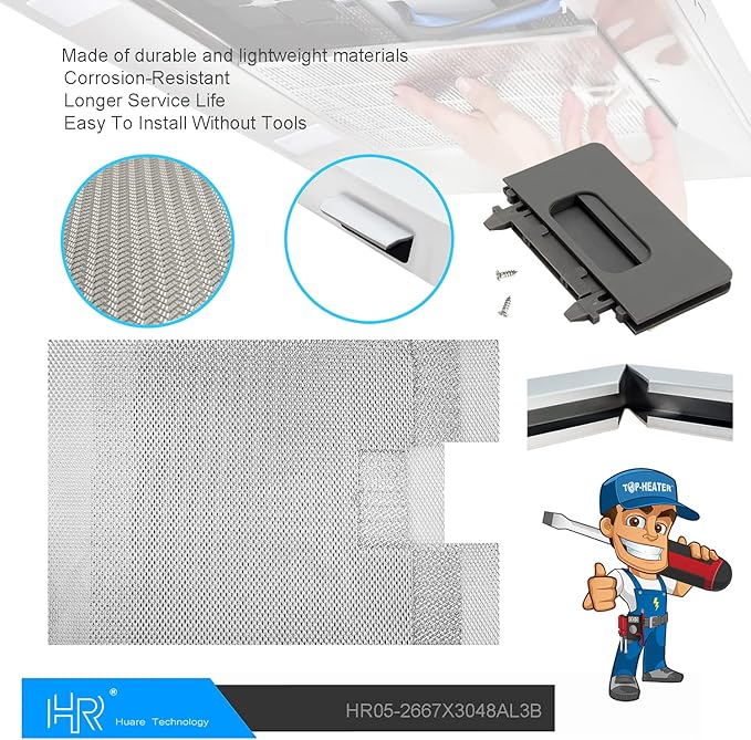 Upgraded W10169961A Range Hood Filter Replacement, Fits Whirlpool, Ikea, Kitchen Aid, Jenn Air, Aluminum Mesh Hood Grease Filter 10.5x12Inch, HR Huare Technology Aluminum Range Hood Vent Filters,1PCS