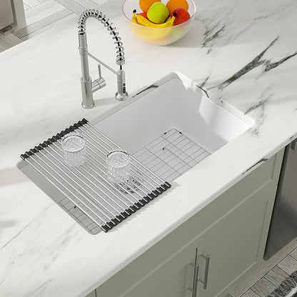 Dcolora 33 In. White Undermount Granite Composite Kitchen Sink, Single Bowl Quartz Sink, Deep Modern Kitchen Sink, 33" X 19" X 9.65"#DC-GU7750