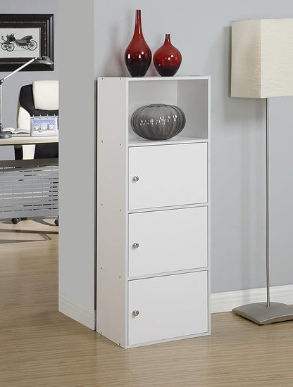 Convenience Concepts Xtra Storage Three-Door Bookcase in White Wood Finish