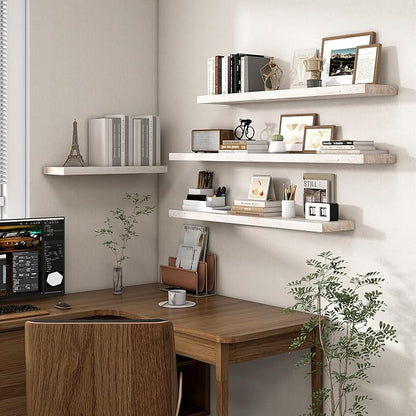 Rustic Elm Wood Floating Shelves - 72'' W x 8" D Wall Mounted Mantel Shelf with Invisible Bracket, Large Long Storage Shelves for Living Room, Bedroom, Kitchen, Bathroom, White Wash