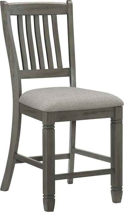 Lexicon Counter Height Stools Set of 2 - Saratoga Kitchen Counter Stools Upholstered Foam Padded Seat, Slat Back, Solid Wood Frame, Farmhouse Rustic Chair, Easy Assembly, 24.5" SH, Antique Grey