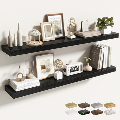 Acovy 40 Inch Floating Shelves for Wall 2 Pack, 40" Wall Shelves for Books, Storage, Decor, Wall Mounted Floating Shelf with Invisible Brackets for Kitchen, Living Room, Black
