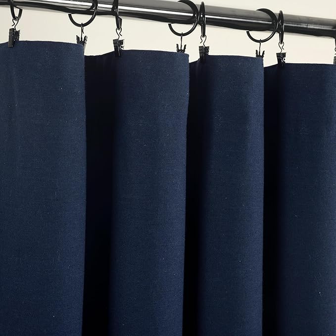 Lush Decor Linen Button Window Curtain Panel, Single, 40" W x 84" L, Navy & White - Country Curtains - Rustic Decor - Color Block Modern Curtains For Living Room, Bedroom & Dining Room - 100% Blackout