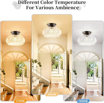 Semi Flush Mount Ceiling Light, Upgraded Larger Bronze Glass Ceiling Light Fixture, Vintage Lighting for Hallway Kitchen Bedroom Dining Room, Bulb Not Included