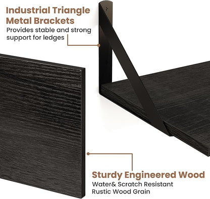 Axeman 32 Inch Floating Shelves | 8 Inch Deep Black Wood Wall Shelves Set of 2 | 31.5" W x 8" D Rustic Black Shelves for Bathroom Kitchen Living Room