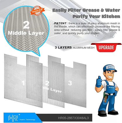 Upgraded W10169961A Range Hood Filter Replacement, Fits Whirlpool, Ikea, Kitchen Aid, Jenn Air, Aluminum Mesh Hood Grease Filter 10.5x12Inch, HR Huare Technology Aluminum Range Hood Vent Filters,1PCS