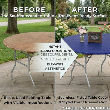 Kwik-Covers 10 Pack of Round Plastic Table Covers - 60" or 72" Round - Indoor or Outdoor Fitted Covers (Tables NOT Included) (Royal Blue, 60" Round)