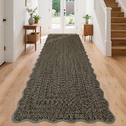 Imitation Braided Collection-Print Hallway Runners 2x10 Washable Area Rug, Farmhouse Rustic Area Rug with Non Slip Backing, Soft Low Pile Indoor Carpet Runners for Entryways, Laundry Room