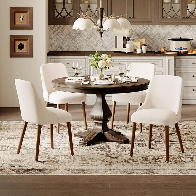 MALOL Dining Room Chair Set of 4, Upholstered Kitchen Chairs with Wood Legs, High-Back Padded Dining Chairs for Dining Room/Restaurant/Cafe, Beige