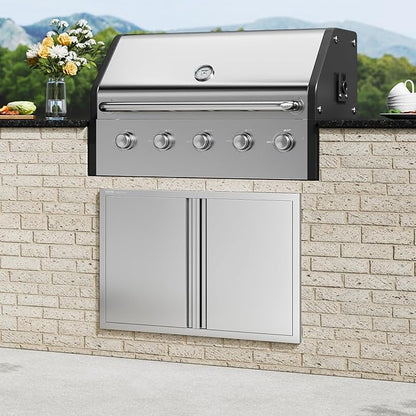 VEVOR BBQ Access Door, 36W x 24H Inch Double Outdoor Stainless Steel Flush Mount Vertical Door with Recessed Handles for BBQ Island, Grilling Station