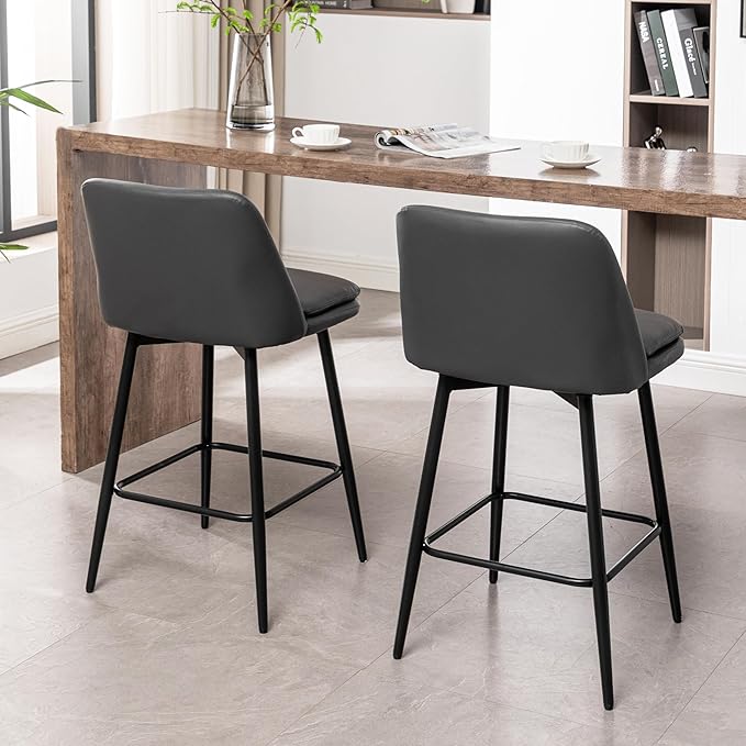 Modern Dining Chairs,Set of 2,Sturdy and Stylish,Simple Natural Design,Swivel Bar Stools with Back,Versatile Use in Kitchen Island Pub,Applicable to Front Porch,Garden,Patio,Reception Room,Darkgrey-P