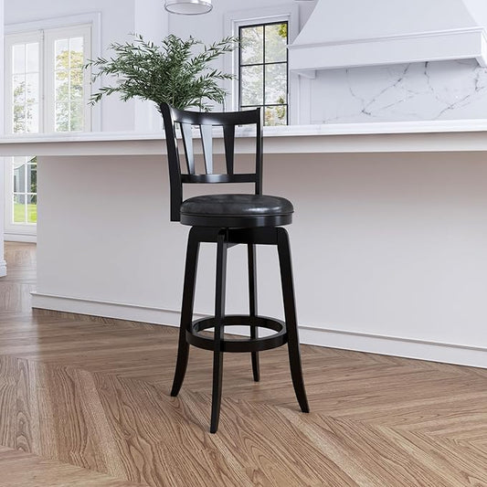 Hillsdale Presque Isle Wood Swivel Stool with Faux Leather Seat, Bar Height, Black