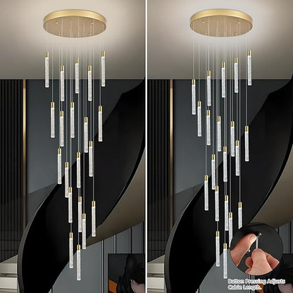 20-Lights Bubble Chandelier for Entryway High Ceiling-157 Height Adjustable Crystal Chandelier,3 Color Temperature Dimmable LED Pendant Light Fixture for Foyer Living Room Staircase,Gold