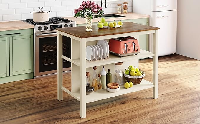 OCMC TOPMAX Solid Wood Kitchen Island Rubber 45" Wood Block Table Dining Room