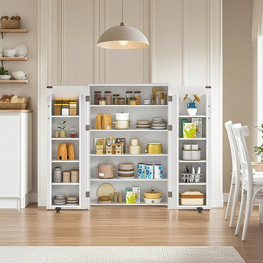 VECELO 35.5” Small Kitchen Pantry Storage Cabinet with 2 Doors and Adjustable Shelves, Food Storage Freestanding Cupboard for Dining Room, Living Room