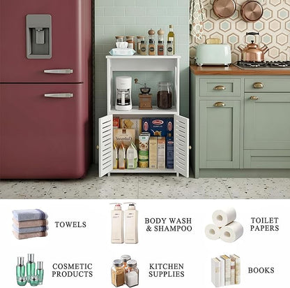 BYFU Bathroom Storage Cabinet, 3-Tier White Small Floor Cabinet Freestanding Organizer with Door and Shelf for Living Room Hallway Kitchen Small Space