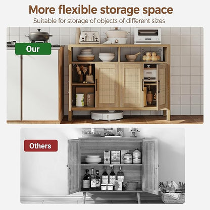 Mericonia Rattan Buffet Cabinet with Storage, Sideboard with Doors, Console Table, Farmhouse Coffee Bar, Modern Wood Storage Cabinets TV Stand(Natural 2.0)