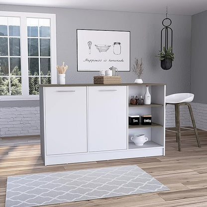GOWE Ginger Kitchen Island, Three Open Shelves, Two Cabinets