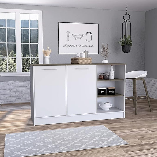 GOWE Ginger Kitchen Island, Three Open Shelves, Two Cabinets