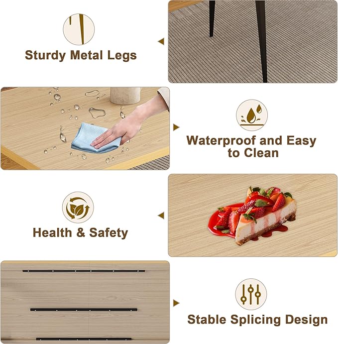 Modern Dining Table for Kitchen with Sturdy Frame Construction, Space Saving Kitchen & Dining Room Furniture, Easy Assembly Rectangular Wooden Tabletop with Rust-Resistant Iron Legs,Table
