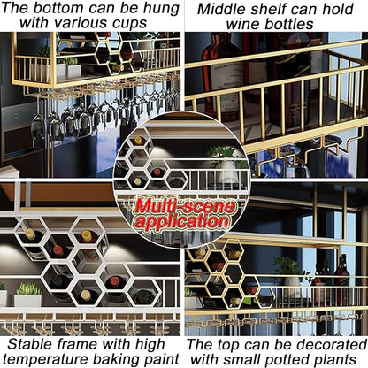 39.3in Ceiling Wine Glass Rack， Large Capacity Hanging Wine Rack， Honeycomb Hanging Wine Racks for Wine Bottles， Wine Storage Display Rack for Home Bar Dining Room Kitchen (Black ，39.3inch/100cm）