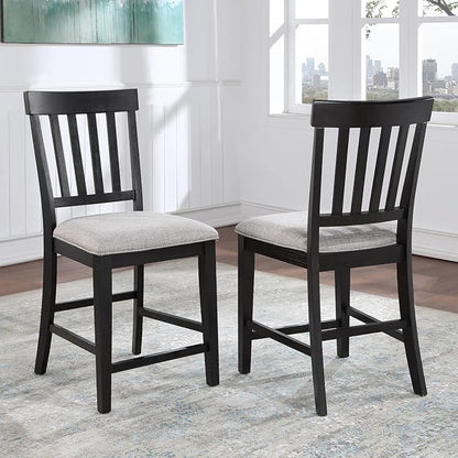Steve Silver Halle Counter Chair w/Built-in Footrest, Set of 2 Counter Chairs, Schoolhouse Back, Upholstered Seat, Solid Wood Legs, Schoolhouse Styling, Ebony Finish, 20" L x 23.5" W x 42" H, Brown