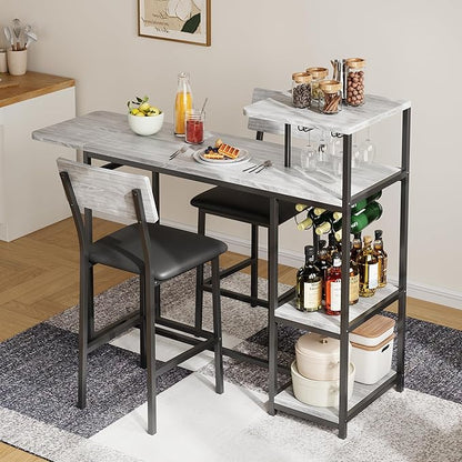 GAOMON 3-Piece Dining Set, Bar Table and Chairs Set for 2, High Top Table and Upholstered Chairs with Storage Shelves, Breakfast Nook, Bar Pub Set for Kitchen, Home Bar, Small Space