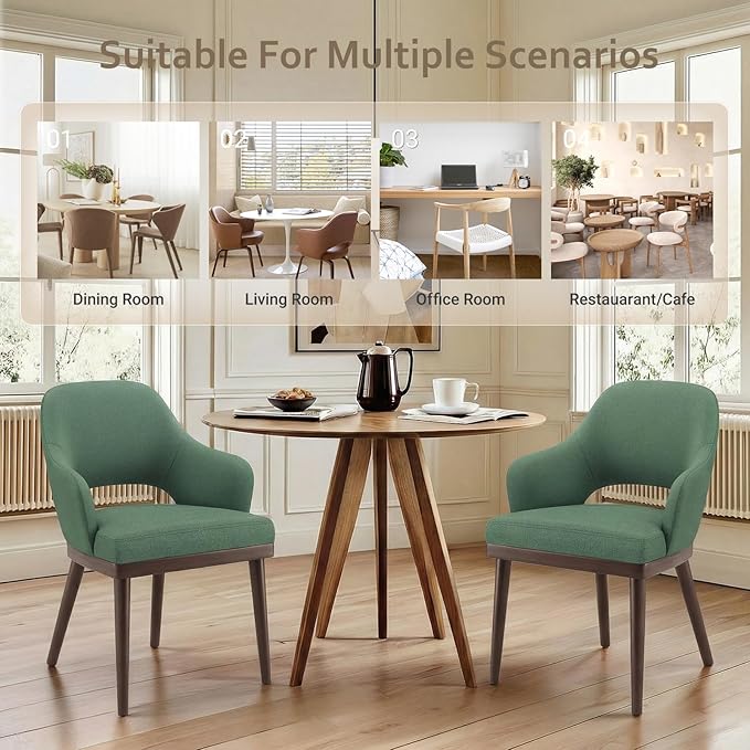 MALOL Wooden Dining Chairs Set of 4, Modern Fabric Upholstered Dining Room Chair, Kitchen Side Chairs, Farmhouse Dinner Chair with Open Back for Kitchen, Green