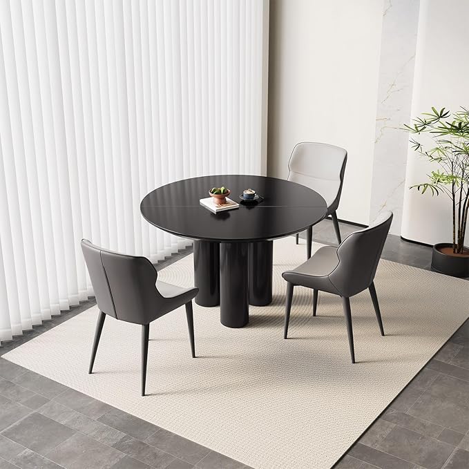 Guyii 46.06" Black Dining Table, Modern Round Kitchen Table, Indoor End Table for Kitchen, Bar, Living Room, Small Space, Easy Assembly, Table Only