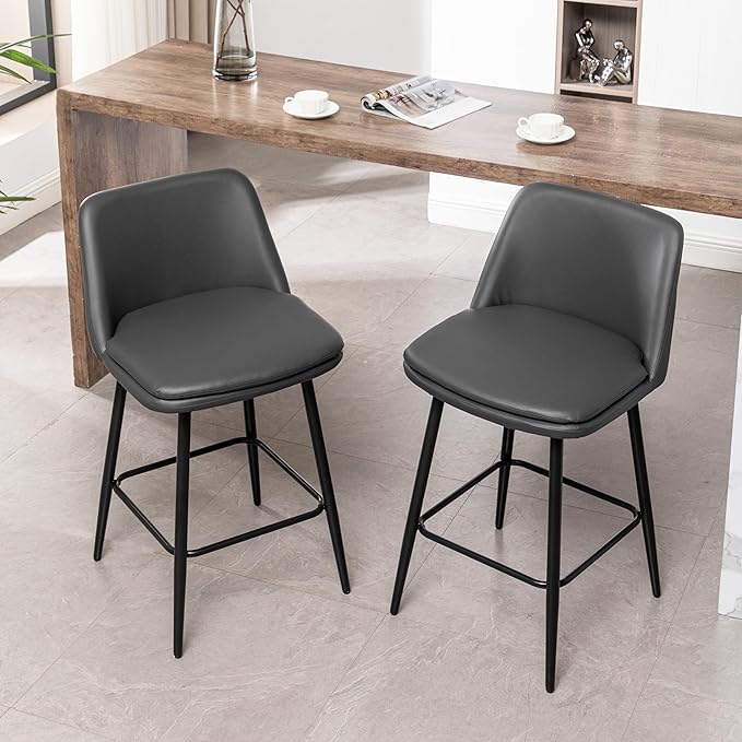 Modern Dining Chairs,Set of 2,Sturdy and Stylish,Simple Natural Design,Swivel Bar Stools with Back,Versatile Use in Kitchen Island Pub,Applicable to Front Porch,Garden,Patio,Reception Room,Darkgrey-P