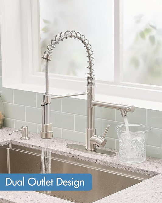 AIMADI Kitchen Faucet with Pull Down Sprayer,Stainless Steel Sink Faucet with Soap Dispenser Deck Plate, Spring Single Handle Modern Utility Faucets for Farmhouse Laundry Camper RV Bar,1 or 3 Hole