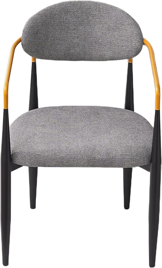 Modern Upholstered Accent Chair Set of 2 with Gold Accented Armrests, Ergonomic Barrel Back, Padded Fabric Seat, Metal Frame for Dining Room, Kitchen Island, Counter, Office (Grey,Dining Chair)