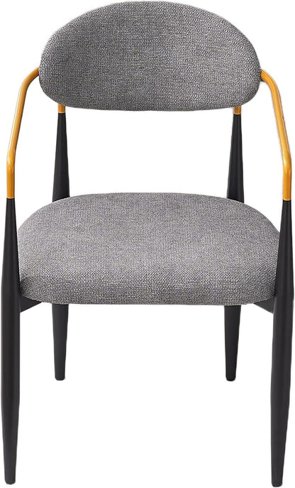 Modern Upholstered Accent Chair Set of 2 with Gold Accented Armrests, Ergonomic Barrel Back, Padded Fabric Seat, Metal Frame for Dining Room, Kitchen Island, Counter, Office (Grey,Dining Chair)