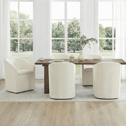 KISLOT Upholstered Dining Chairs Set of 1 with Casters, Modern Side Barrel Armchair with Washable Slipcover & Sturdy Metal Frame for Diningroom Bedroom Livingroom Reading Room, Beige Fabric