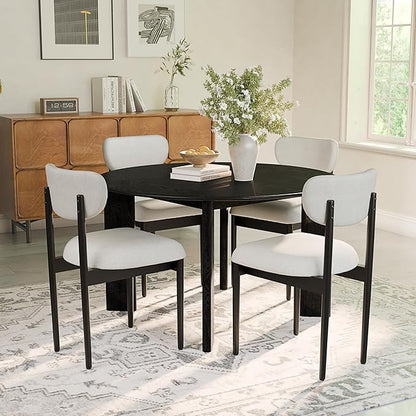 Casaphoria Upholstered Dining Chairs Set of 2, Mid-Century Modern Kitchen Chairs with Solid Wood Legs & Thick Cushion, Ergonomic Fabric Accent Chairs for Dining Room, Vanity & Office, White and Black