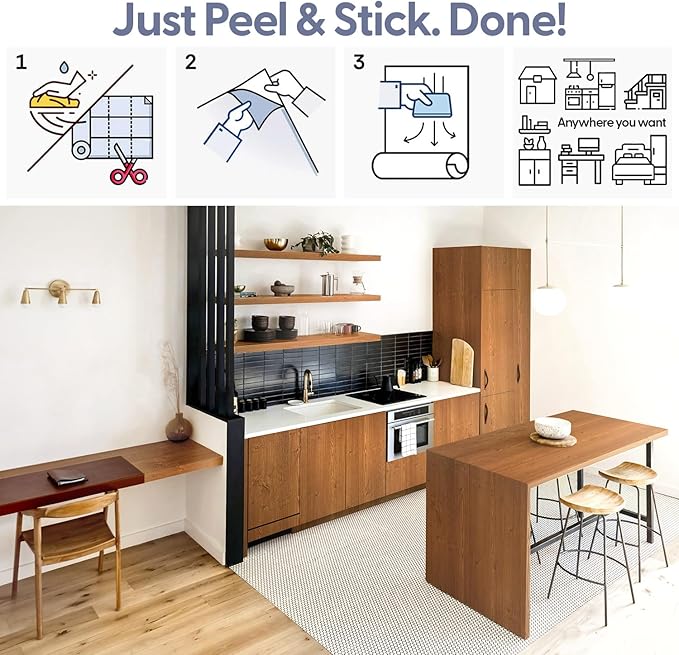 Brown Wood Grain Contact Paper, 17.3" x 197" Peel and Stick Wallpaper, Self-Adhesive Thick Vinyl Wrap for Kitchen Cabinets, Countertops, Furniture, Waterproof DIY Home Decor
