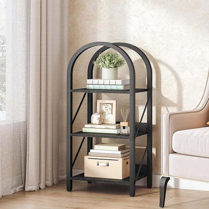 HOOBRO Bookshelf, 3-Tier Bookshelf Arched Display Racks, Industrial Bookcase with Metal Frame, Book Shelf Storage Organizer for Living Room, Office, Bedroom, Black BB423SJ01