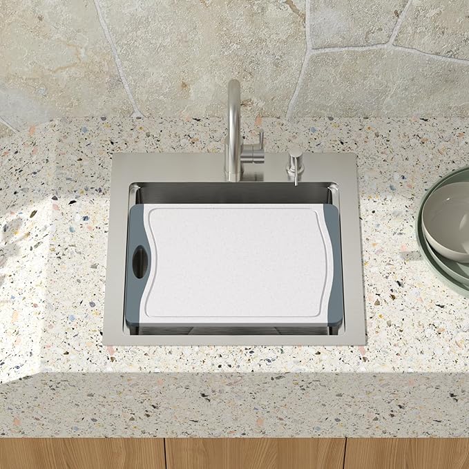 23 Inch Outdoor Kitchen Sink with Faucet - 23x20 Drop In Workstation 16 Gauge Stainless Steel Single Bowl Topmount Outdoor Wet Bar Sink with Stainless Steel Dust-Proof Cover #TLT-0064