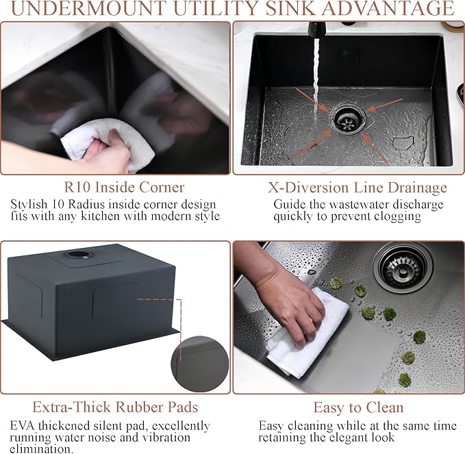24 Inch Undermount Laundry Sink with Faucet Combo-Bokaiya 24x18x12 Black Stainless Steel Laundry Utility Sink Outdoor 16 Gauge Deep Single Bowl Laundry Room Sink