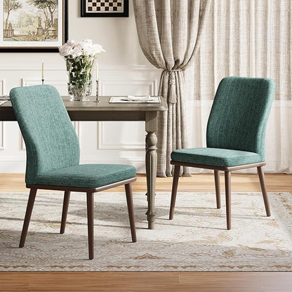 MALOL Upholstered Dining Chairs Set of 2, Modern Kitchen Chairs with High Back, Padded Fabric Dining Room Chair with Solid Wood Legs for Restaurant/Cafe/Home, Green