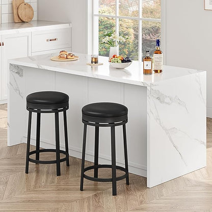 GAOMON 24 inch Swivel Bar Stools Set of 2, Counter Height Barstool with Footrest and PU Leather Upholstery, Metal Frame, Kitchen Barstools for Kitchen Island, Home Bar, Black