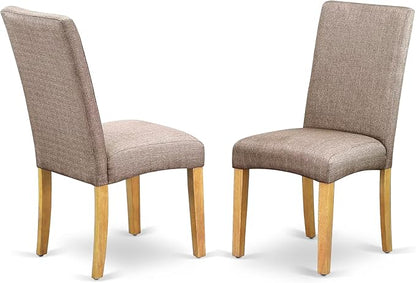 East West Furniture DRP4T16 Driscol Parson Kitchen Chairs - Dark Khaki Linen Fabric Upholstered Dining Chairs, Set of 2, Oak