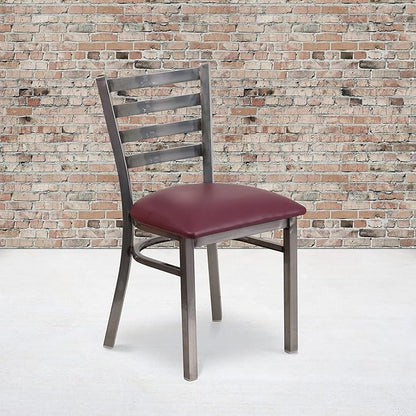 Flash Furniture 2 Pk. HERCULES Series Clear Coated Ladder Back Metal Restaurant Chair - Burgundy Vinyl Seat