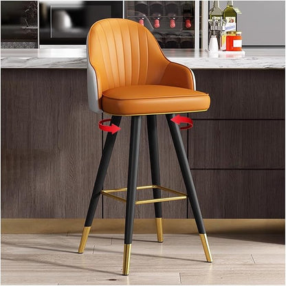 360° s, Leather Upholstered Counter Stools with Back and Footrest, Chairs for Home, Kitchen Island, Dining Room,Orange+white-75CM