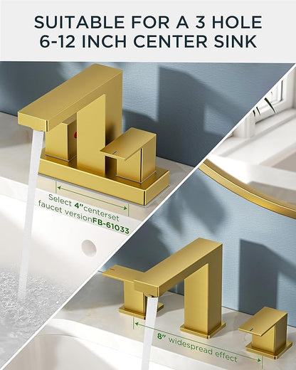 FORIOUS 8 Inch Widespread Gold Bathroom Faucet, Square 2 Handle Brushed Gold Bathroom Sink Faucet 3 Hole with Metal Drain, 24" CUPC Supply Lines and Spare Aerator, Vanity Sink Remodel