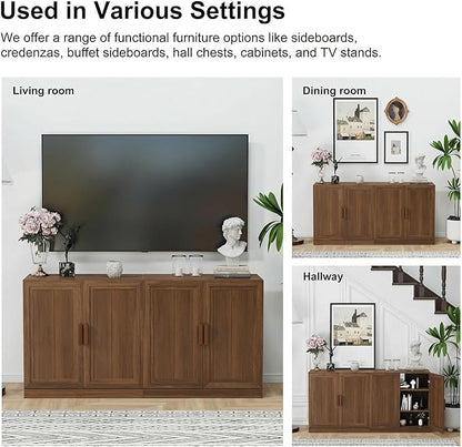 Casaphoria Adam Sideboard Buffet Cabinet with Storage, Sideboard Cabinet with Wooden Doors & Adjustable Shelves, 62" W x 36" H Coffee Bar for Entryway Kitchen Living Room, Walnut